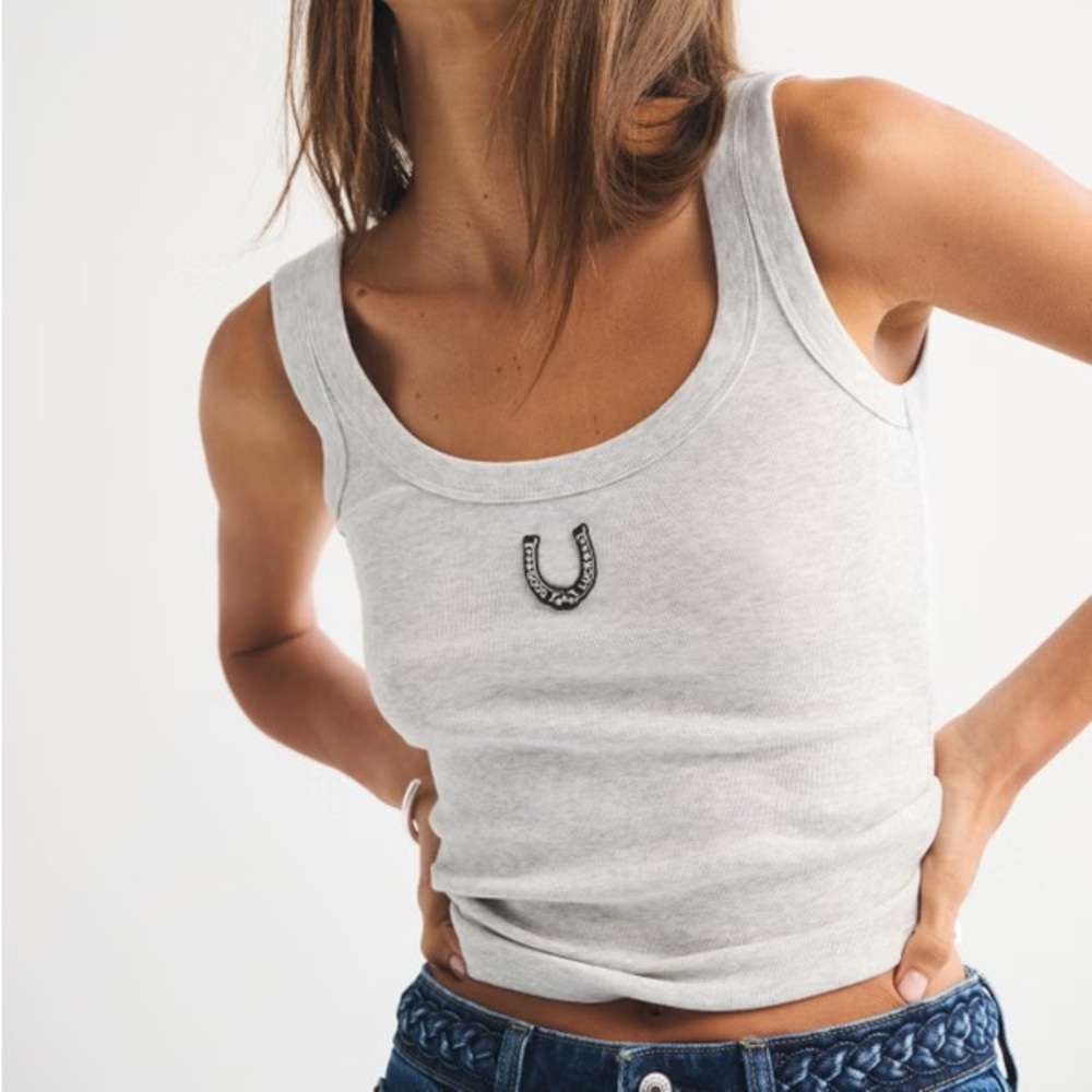Abercrombie Gray Ribbed Tank with Horseshoe Patch